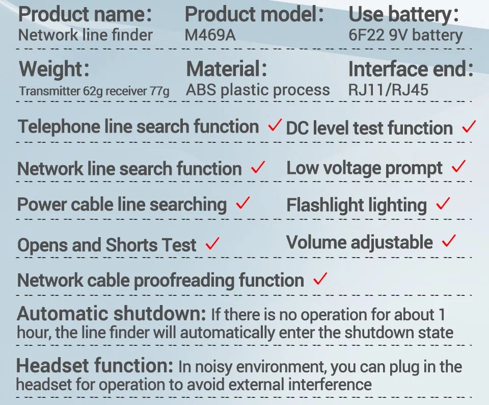 ANENG Network Cable Tracker M469A Networking Analyzer RJ45 RJ11 Telephone Line Network Wire Detector Tracker Measure Cables Tool