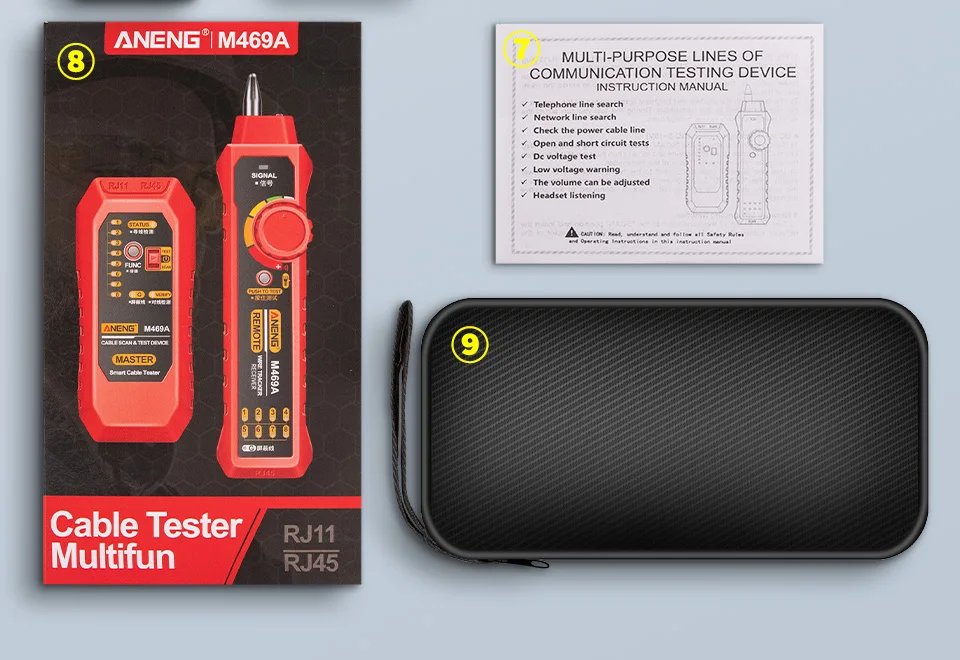 ANENG Network Cable Tracker M469A Networking Analyzer RJ45 RJ11 Telephone Line Network Wire Detector Tracker Measure Cables Tool