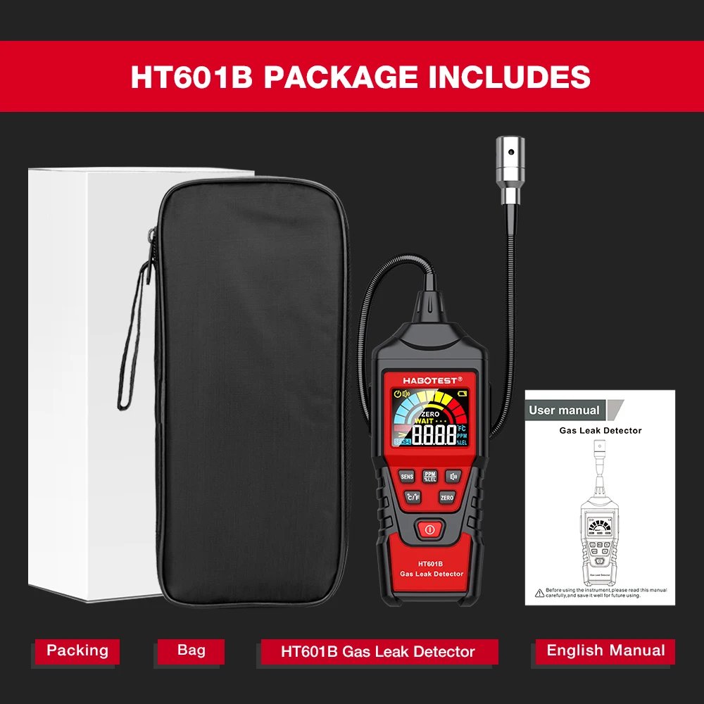HABOTEST HT601 Gas Leak Detector Analyzer HT601A HT601B Sound & Screen Alarm Combustible Flammable Natural Methane Tester