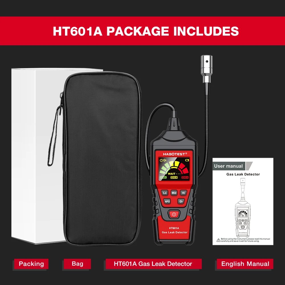 HABOTEST HT601 Gas Leak Detector Analyzer HT601A HT601B Sound & Screen Alarm Combustible Flammable Natural Methane Tester
