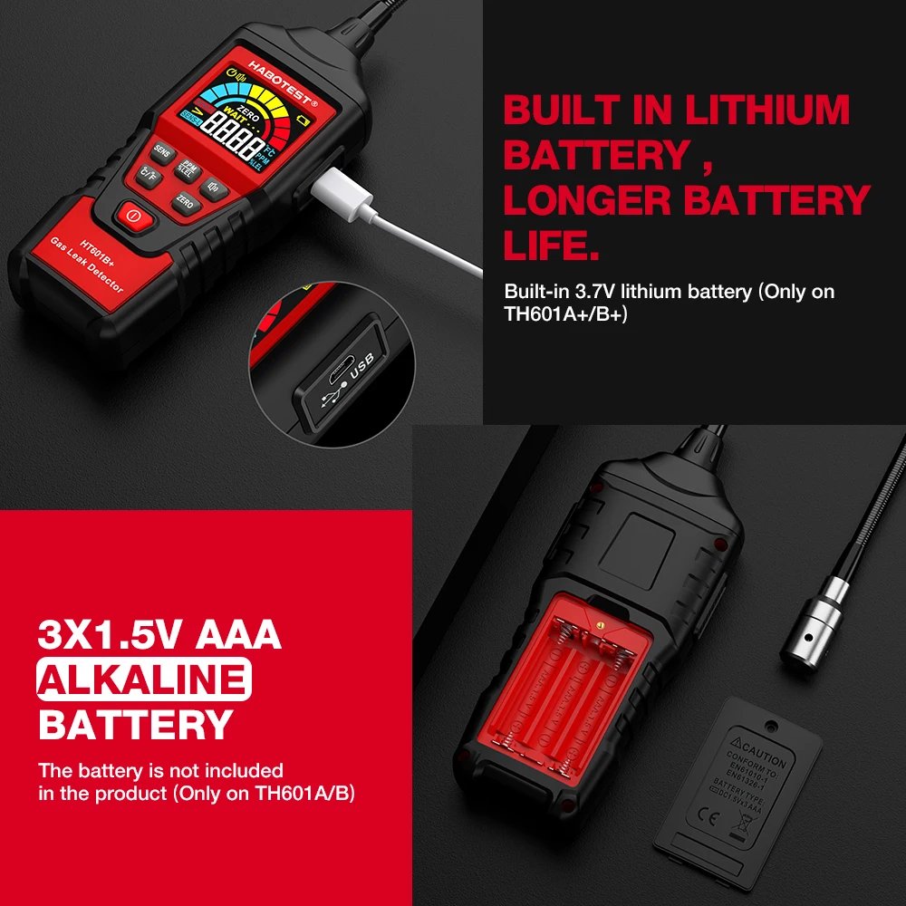 HABOTEST HT601 Gas Leak Detector Analyzer HT601A HT601B Sound & Screen Alarm Combustible Flammable Natural Methane Tester