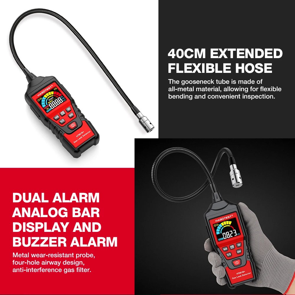 HABOTEST HT601 Gas Leak Detector Analyzer HT601A HT601B Sound & Screen Alarm Combustible Flammable Natural Methane Tester