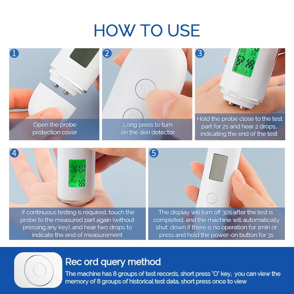 Skin Tester Face Skin Moisture&Oil Content Skin Analyzer Skin Water Cheek Elastic Skin Age Test Meter Fluorescent Agent Detector Skin Tester Face Skin Moisture&Oil Content Skin Analyzer Skin Water Cheek Elastic Skin Age Test Meter Fluorescent Agent Detector