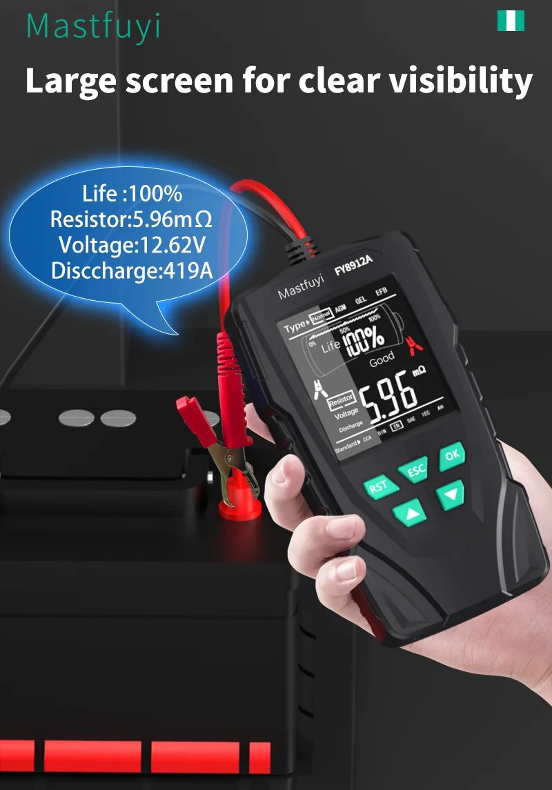 MASTFUYI FY8912A Car Battery System Tester 12V 24V Car Motorcycle Truck System Analyzer 50-2000CCA Charging Cranking Test Tool