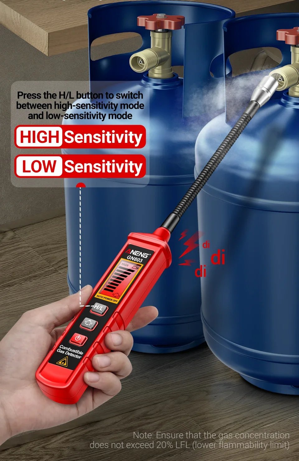 ANENG GN803 Handheld Gas Leak Detector Methane Combustible Gas Testers Portable Gases Concentration Analyzer Meter Leakage Tools