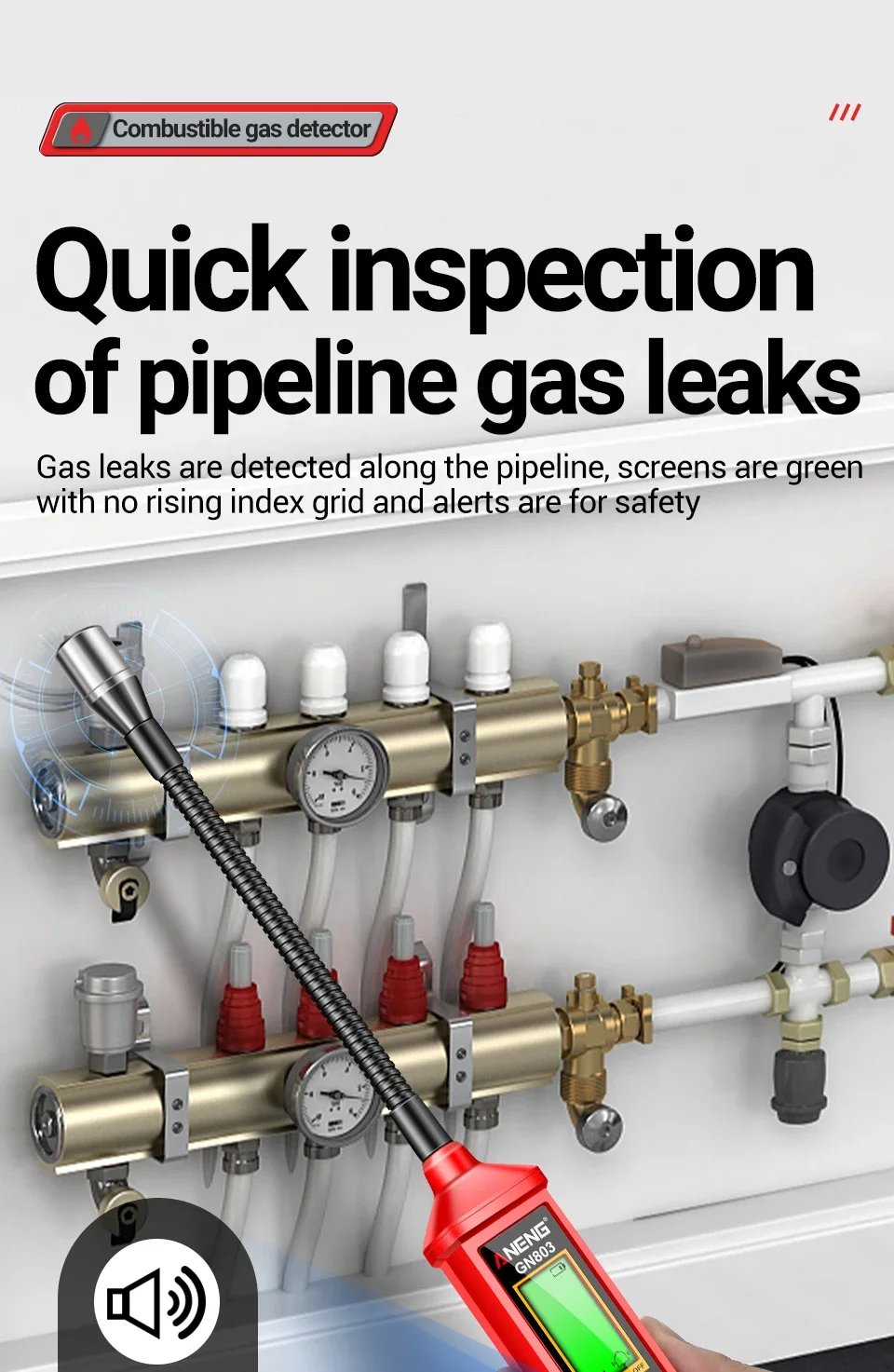 ANENG GN803 Handheld Gas Leak Detector Methane Combustible Gas Testers Portable Gases Concentration Analyzer Meter Leakage Tools