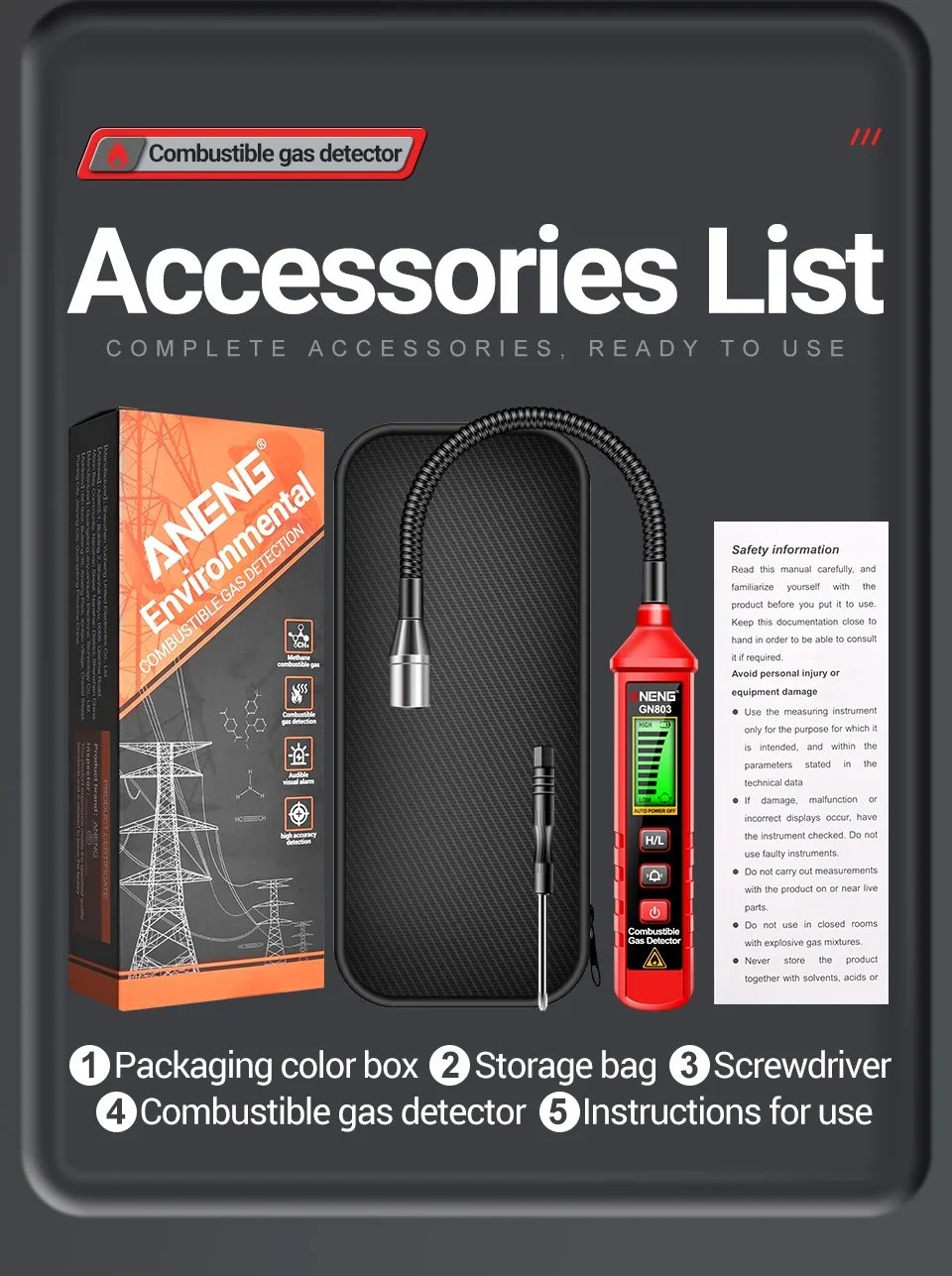 ANENG GN803 Handheld Gas Leak Detector Methane Combustible Gas Testers Portable Gases Concentration Analyzer Meter Leakage Tools