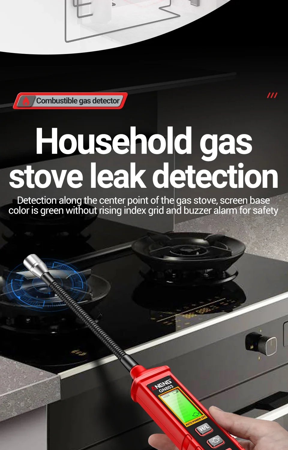 ANENG GN803 Handheld Gas Leak Detector Methane Combustible Gas Testers Portable Gases Concentration Analyzer Meter Leakage Tools