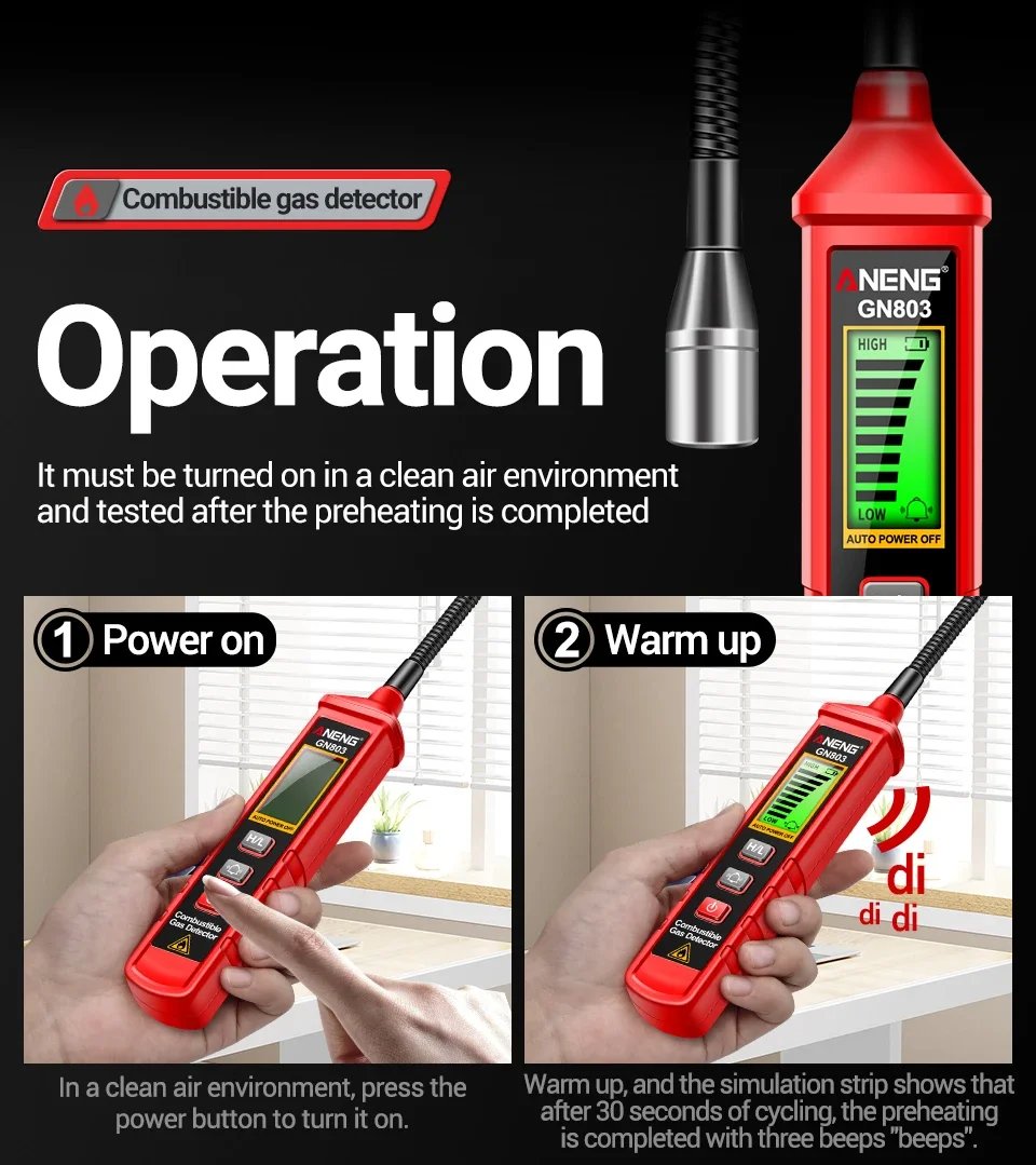 ANENG GN803 Handheld Gas Leak Detector Methane Combustible Gas Testers Portable Gases Concentration Analyzer Meter Leakage Tools