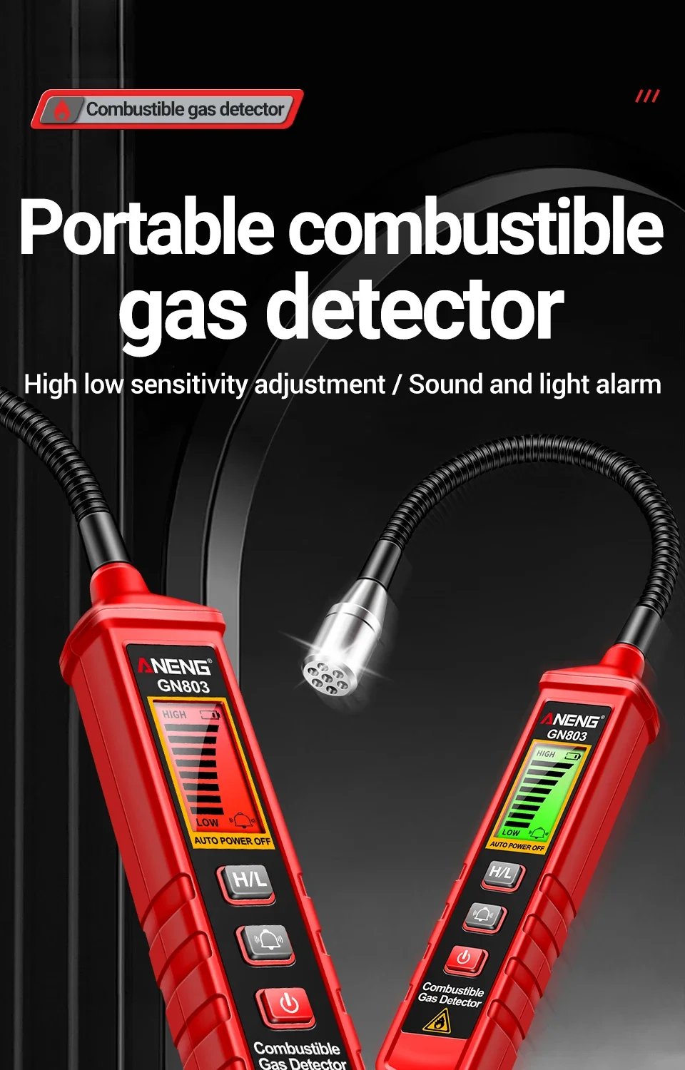 ANENG GN803 Handheld Gas Leak Detector Methane Combustible Gas Testers Portable Gases Concentration Analyzer Meter Leakage Tools