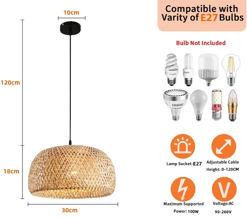Bamboo Pendant Lamp E27 Hand Knitted Chinese Style Weaving Hanging Lamps 30cm Restaurant Home Decor Lighting Fixtures
