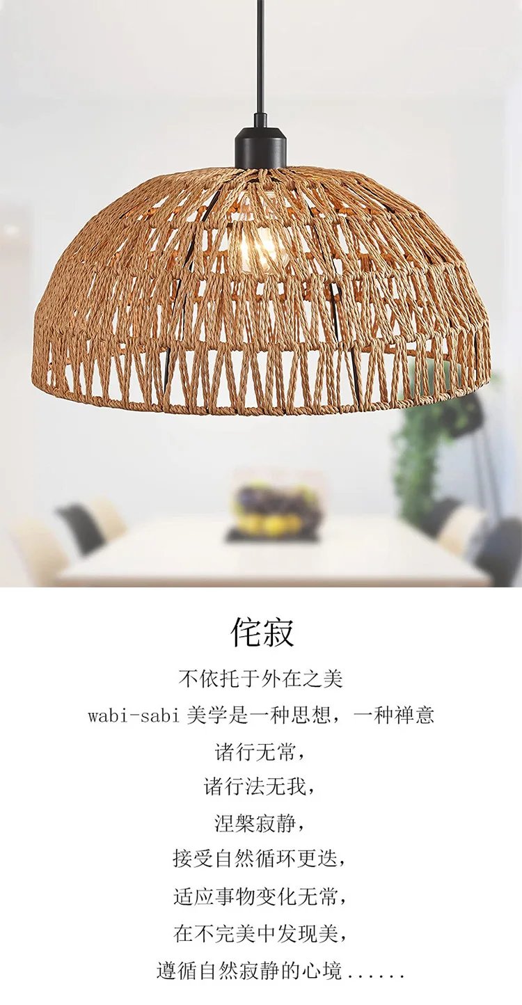 Hemp Rope Chandelier Homestay Pastoral Restaurant Tea Room Bar Bedroom Livingroom Zen Handmade Lamp Pendant Light