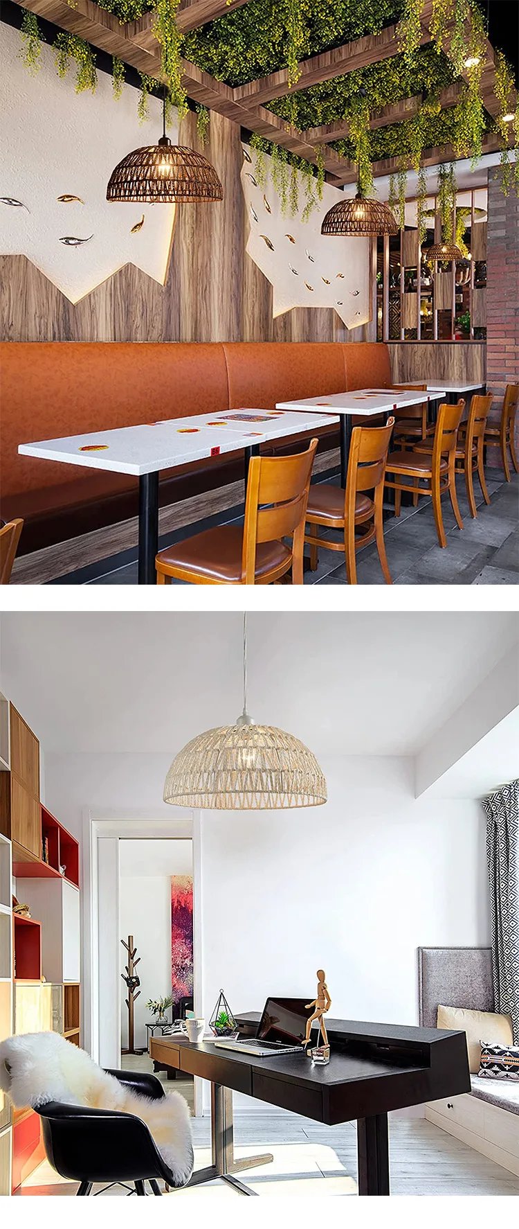 Hemp Rope Chandelier Homestay Pastoral Restaurant Tea Room Bar Bedroom Livingroom Zen Handmade Lamp Pendant Light