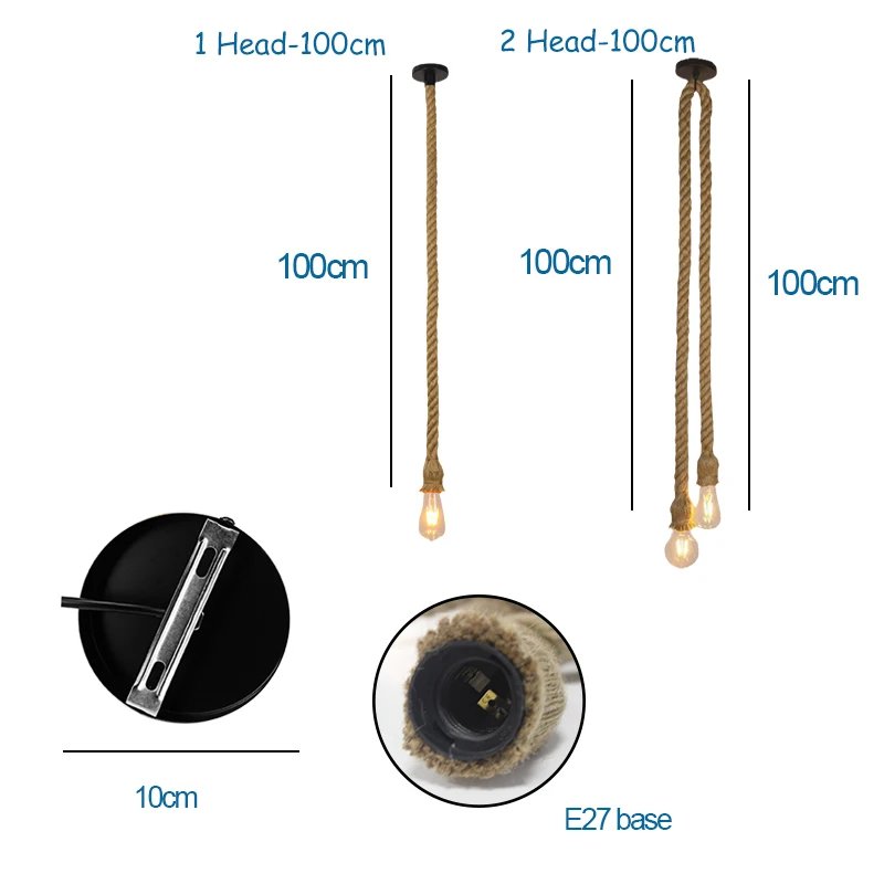 1/2/3/4/5 head vintage hemp rope pendant light retro loft industrial hanging lamp edison bulb lamp home light decoration