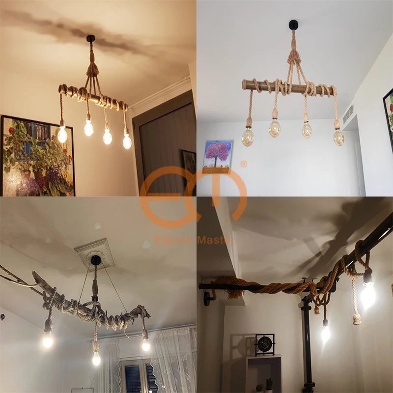 1/2/3/4/5 head vintage hemp rope pendant light retro loft industrial hanging lamp edison bulb lamp home light decoration