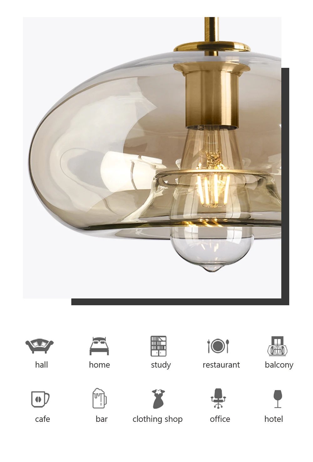 Modern Nordic hanging loft Glass lustre Pendant Light industrial decor Lights Fixtures E27/E26 for Kitchen Restaurant Lamp