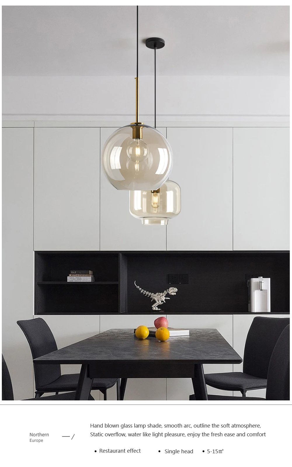 Modern Nordic hanging loft Glass lustre Pendant Light industrial decor Lights Fixtures E27/E26 for Kitchen Restaurant Lamp