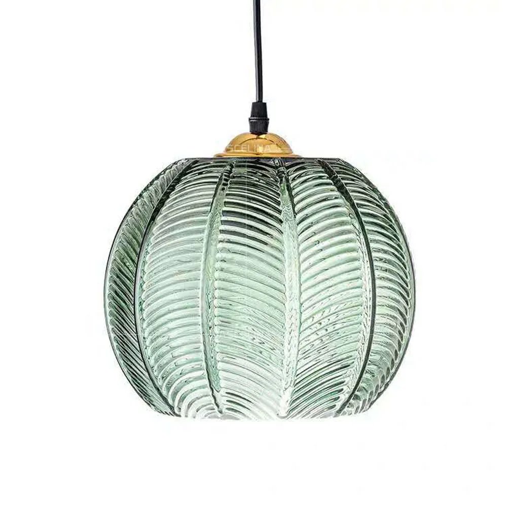 Nordic Glass Pendant Light Green Leaf Pattern Lighting For Living Room Dining Room Hotel Study Bedroom Indoor Decorative Fixture