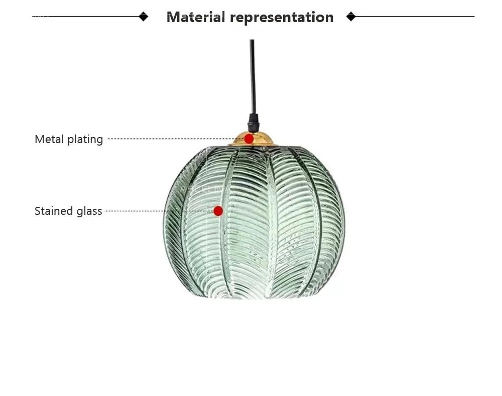 Nordic Glass Pendant Light Green Leaf Pattern Lighting For Living Room Dining Room Hotel Study Bedroom Indoor Decorative Fixture