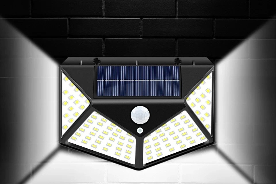 100 LED Solar Wall Lamp Waterproof 4 Sides Luminous With Motion Sensor Solar Powered Garden Lights Outdoor Street Light