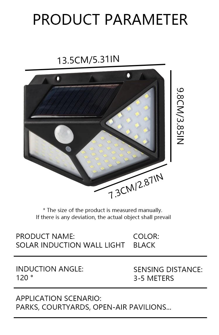 100 LED Solar Wall Lamp Waterproof 4 Sides Luminous With Motion Sensor Solar Powered Garden Lights Outdoor Street Light