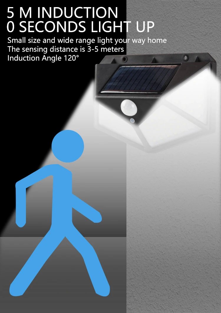 100 LED Solar Wall Lamp Waterproof 4 Sides Luminous With Motion Sensor Solar Powered Garden Lights Outdoor Street Light