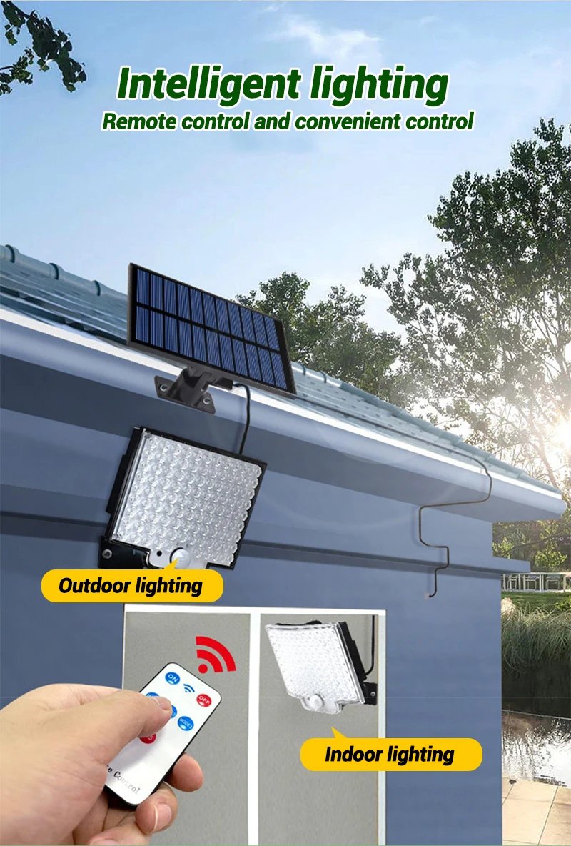 High Power 106LED Solar Outdoor Courtyard Wall Lamp Waterproof Sunlight with Sensor Remote Control Garden Decoration Street Lamp