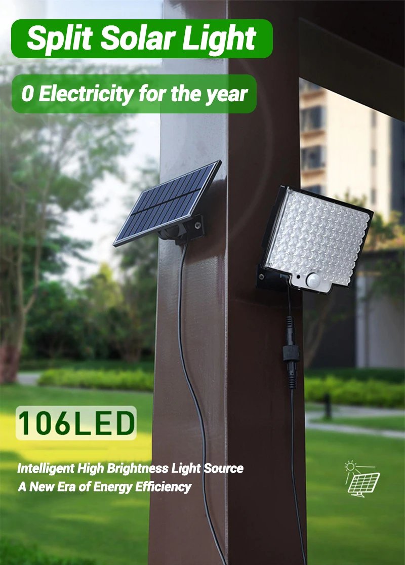 High Power 106LED Solar Outdoor Courtyard Wall Lamp Waterproof Sunlight with Sensor Remote Control Garden Decoration Street Lamp