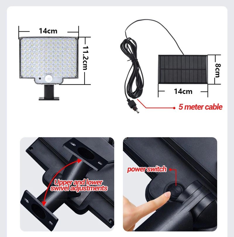 High Power 106LED Solar Outdoor Courtyard Wall Lamp Waterproof Sunlight with Sensor Remote Control Garden Decoration Street Lamp