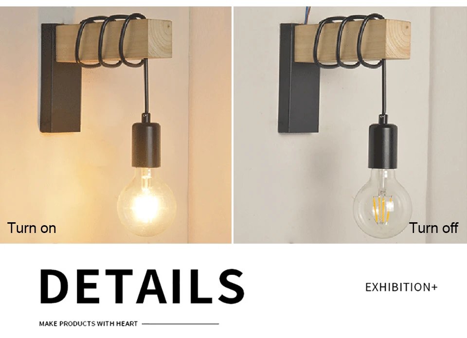 Retro Wood Wall Lamp Vintage Sconce Wall Lights Fixture E27 Indoor Home Decor Dining Room Bedside Lamp Bedroom Lighting