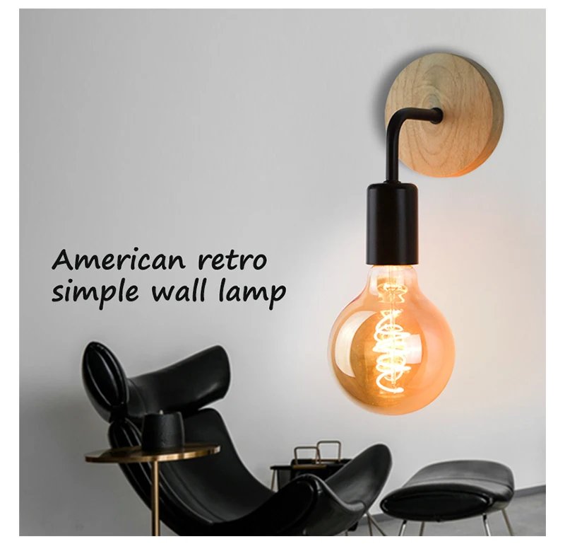 Retro Wood Wall Lamp Vintage Sconce Wall Lights Fixture E27 Indoor Home Decor Dining Room Bedside Lamp Bedroom Lighting