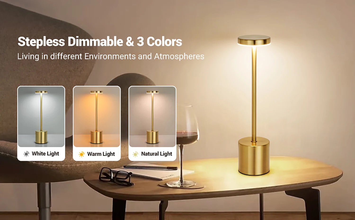 Creative Ambient Light Metal Table Lamp Bar Outdoor Decoration Simple LED Rechargeable Touch Three Colors Bedside Night Light