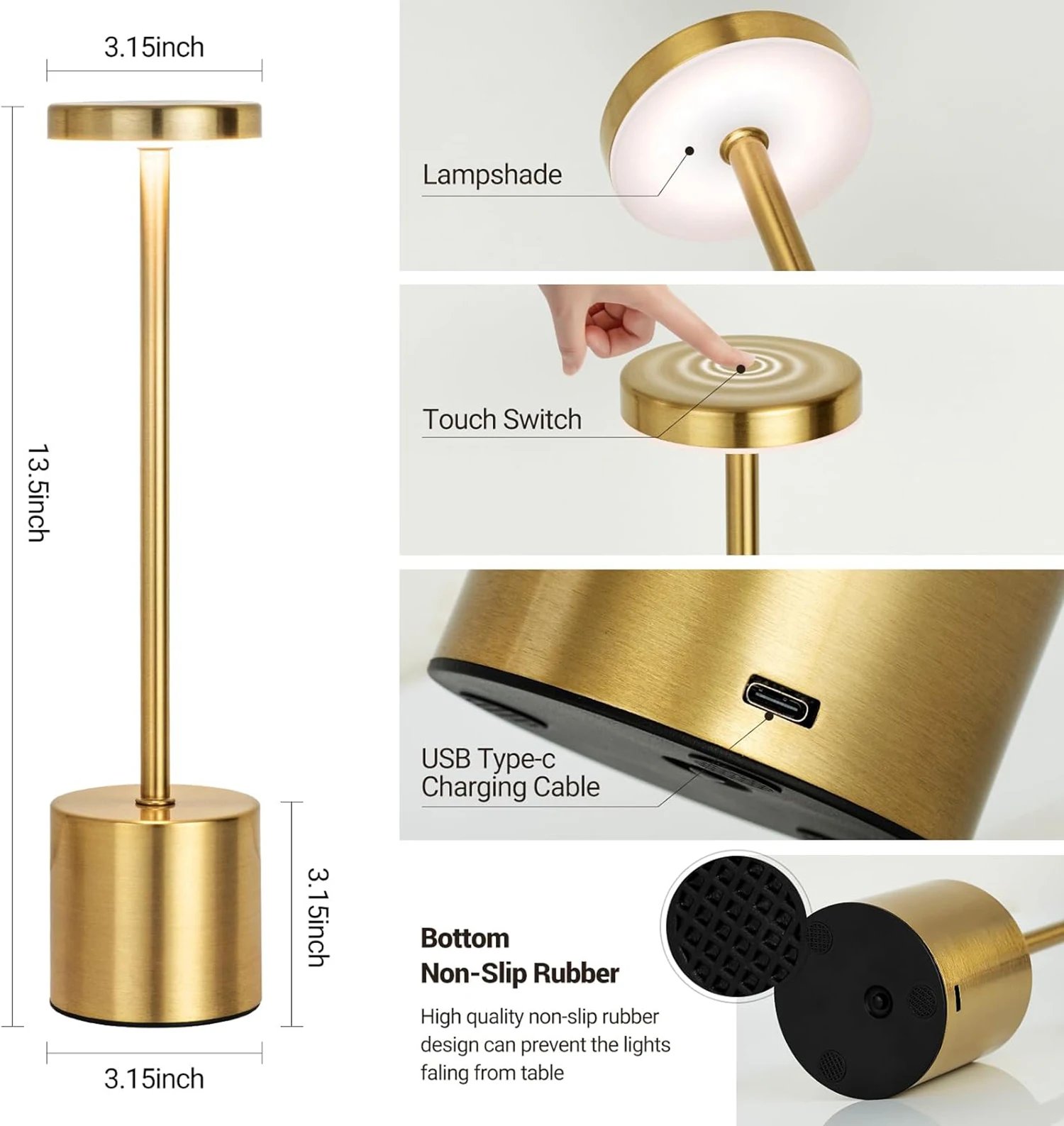 Creative Ambient Light Metal Table Lamp Bar Outdoor Decoration Simple LED Rechargeable Touch Three Colors Bedside Night Light