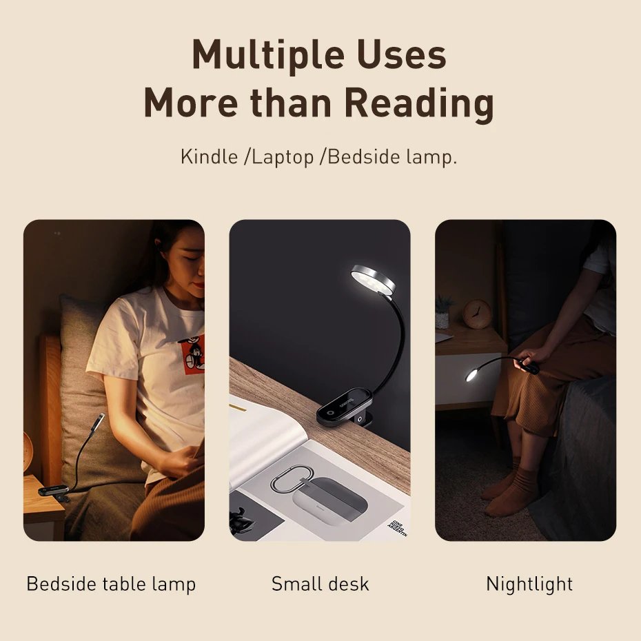 Baseus LED Clip Table Lamp Stepless Dimmable Wireless Desk Lamp Touch USB Rechargeable Reading Light LED Night Light Laptop Lamp Baseus LED Clip Table Lamp Stepless Dimmable Wireless Desk Lamp Touch USB Rechargeable Reading Light LED Night Light Laptop Lamp