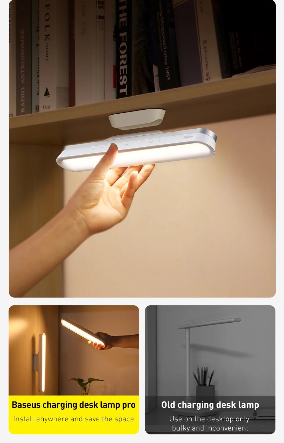 Baseus Magnetic Desk Lamp Hanging LED Table Lamp Chargeable Stepless Dimming Cabinet Night Light Closet Wardrobe Study Read Lamp Baseus Magnetic Desk Lamp Hanging LED Table Lamp Chargeable Stepless Dimming Cabinet Night Light Closet Wardrobe Study Read Lamp