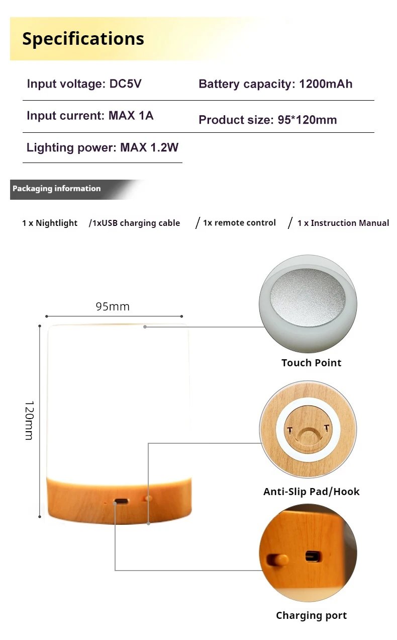 Smart Touch Bedside Table Lamp RGB USB Rechargeable Night Light Desk Lamp Bedroom Decoration Kids Gift Dining Table Light