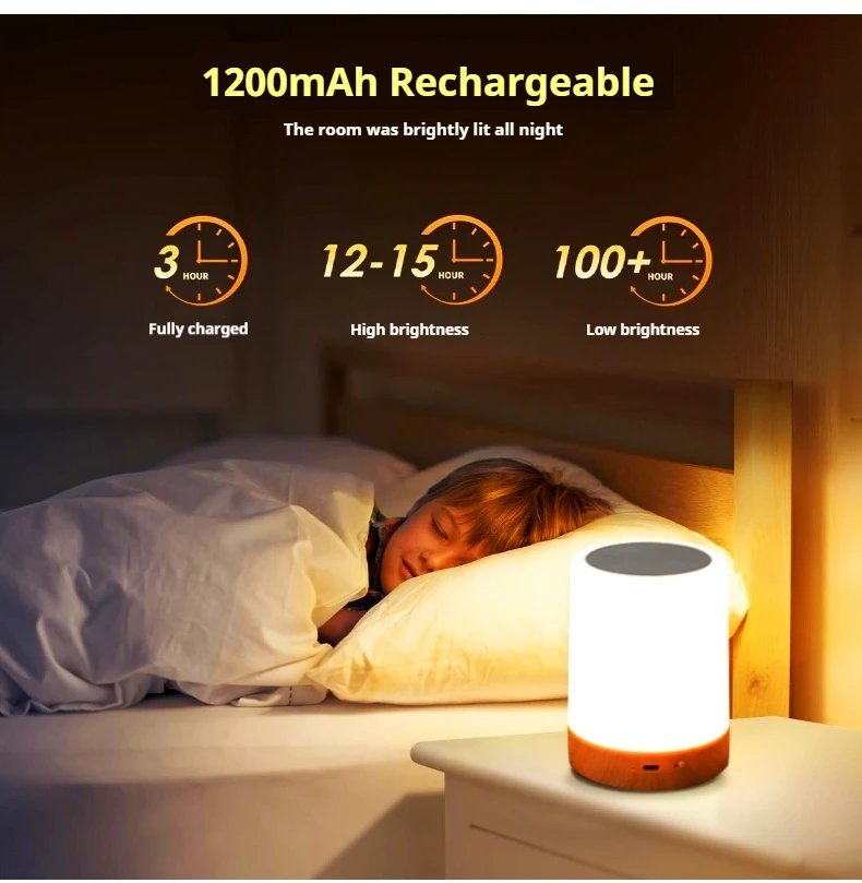 Smart Touch Bedside Table Lamp RGB USB Rechargeable Night Light Desk Lamp Bedroom Decoration Kids Gift Dining Table Light