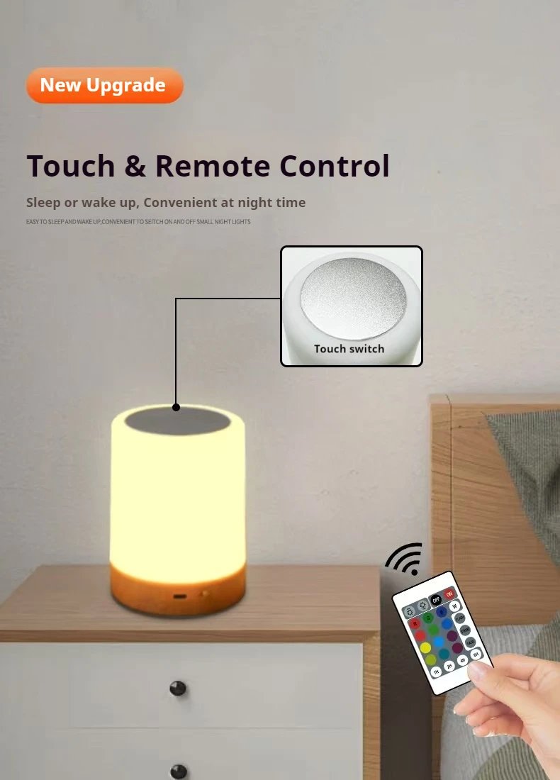 Smart Touch Bedside Table Lamp RGB USB Rechargeable Night Light Desk Lamp Bedroom Decoration Kids Gift Dining Table Light