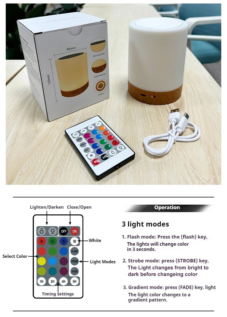 Smart Touch Bedside Table Lamp RGB USB Rechargeable Night Light Desk Lamp Bedroom Decoration Kids Gift Dining Table Light