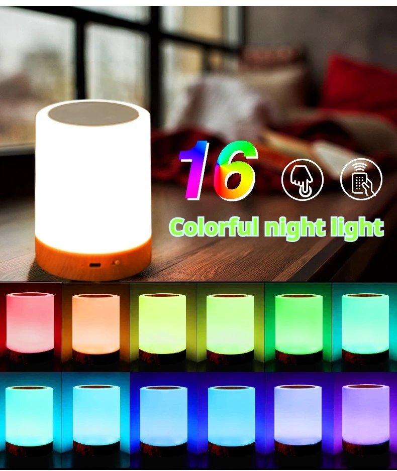 Smart Touch Bedside Table Lamp RGB USB Rechargeable Night Light Desk Lamp Bedroom Decoration Kids Gift Dining Table Light