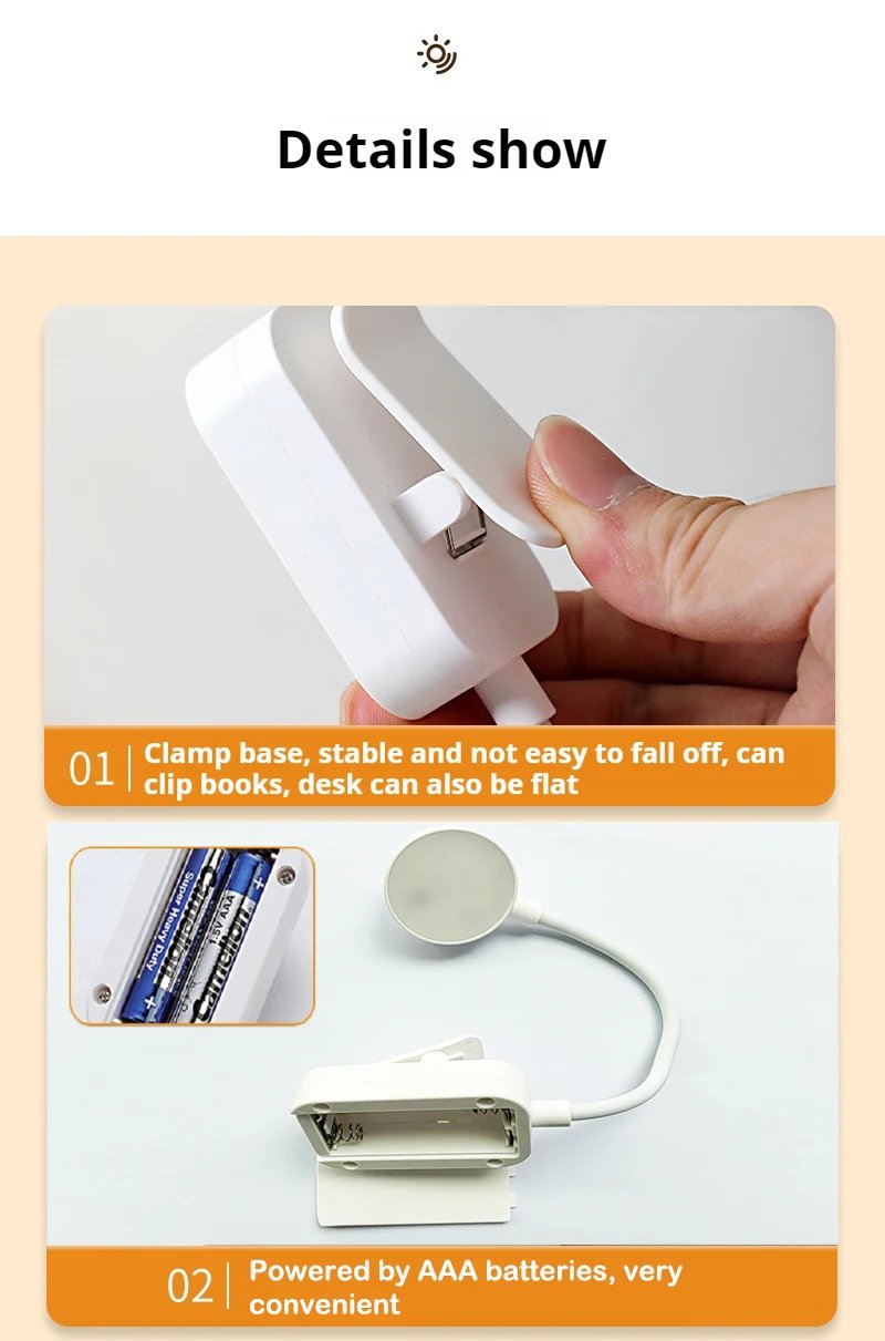 Mini Clip Book Lamp LED Table Lamp Eye Protection 3 Colors Battery Powered USB Night Light Portable Bedside Student Reading Lamp