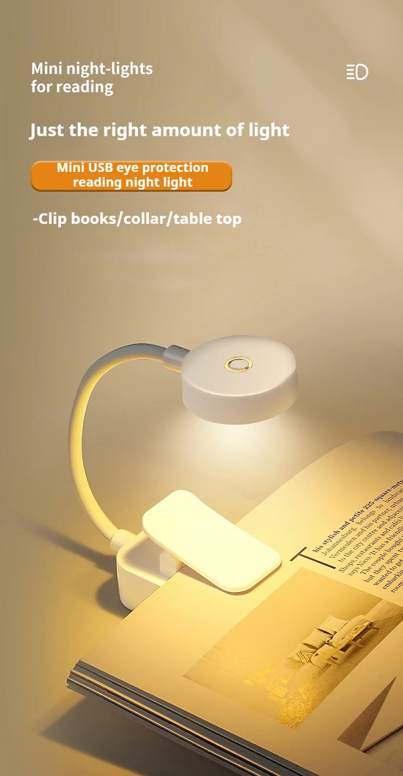 Mini Clip Book Lamp LED Table Lamp Eye Protection 3 Colors Battery Powered USB Night Light Portable Bedside Student Reading Lamp