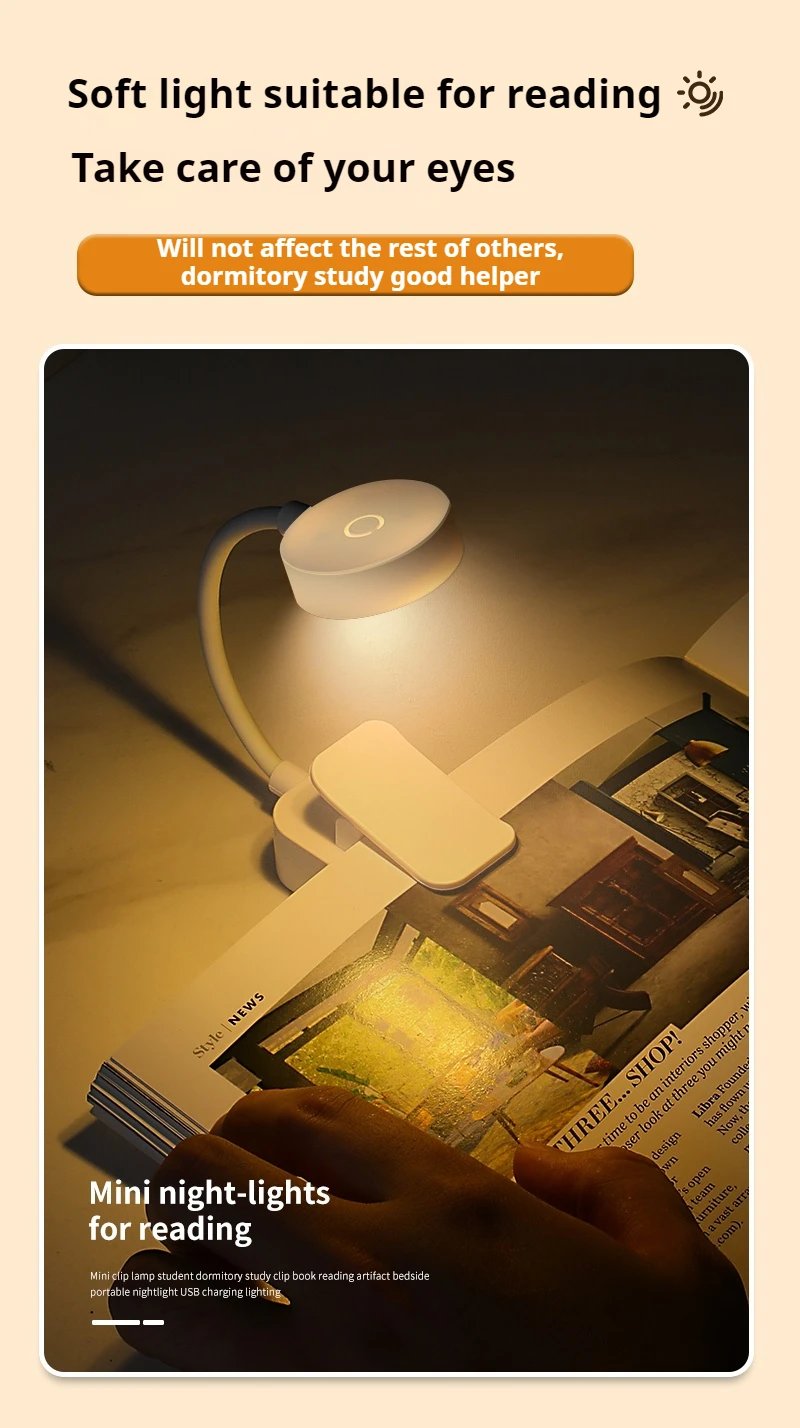 Mini Clip Book Lamp LED Table Lamp Eye Protection 3 Colors Battery Powered USB Night Light Portable Bedside Student Reading Lamp