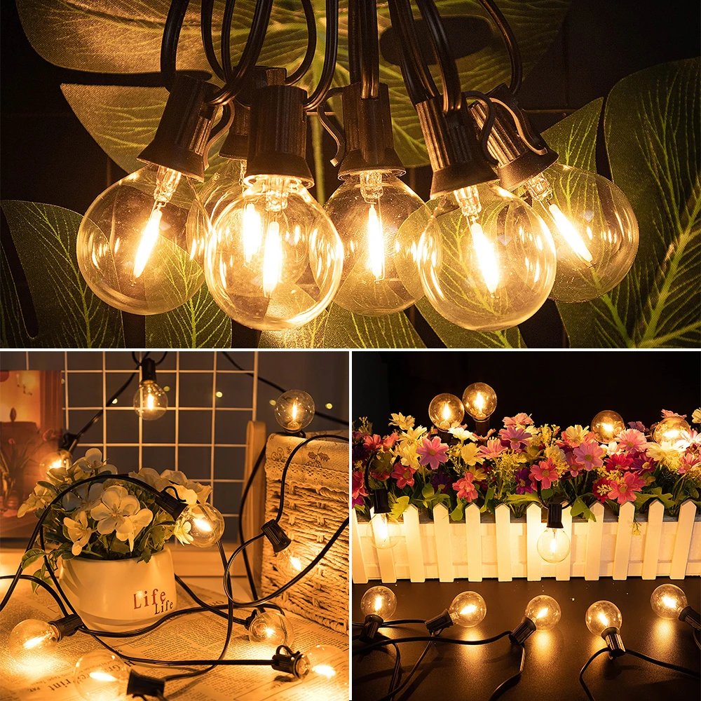 Outdoor G40 String Lights Waterproof Garden Hanging String Bulb Dimmable Shatterproof Patio Light For Christmas Party Decoration