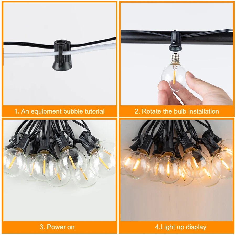 Outdoor G40 String Lights Waterproof Garden Hanging String Bulb Dimmable Shatterproof Patio Light For Christmas Party Decoration
