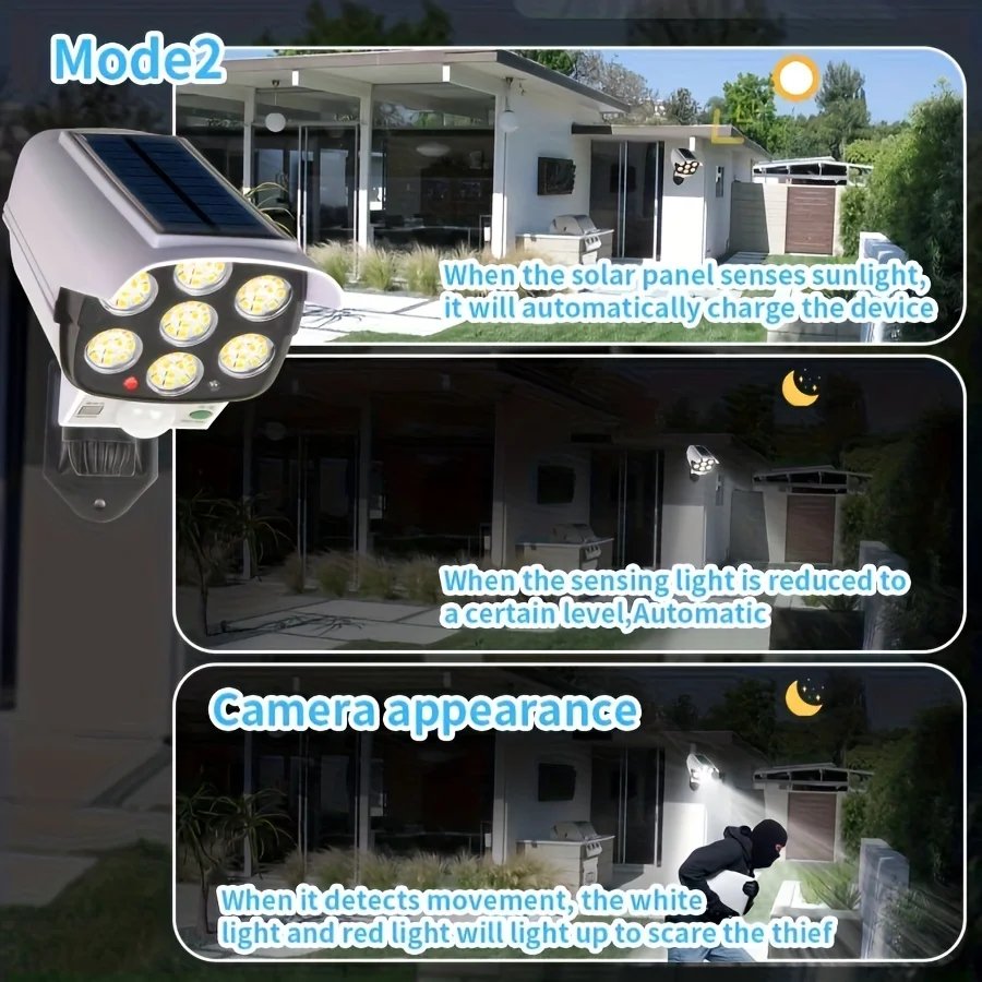 77 LED Outdoor Motion Sensor Solar Lights FloodLight Waterproof Wireless Dummy Decoy Fake Security Camera for Porch Garden Patio 77 LED Outdoor Motion Sensor Solar Lights FloodLight Waterproof Wireless Dummy Decoy Fake Security Camera for Porch Garden Patio