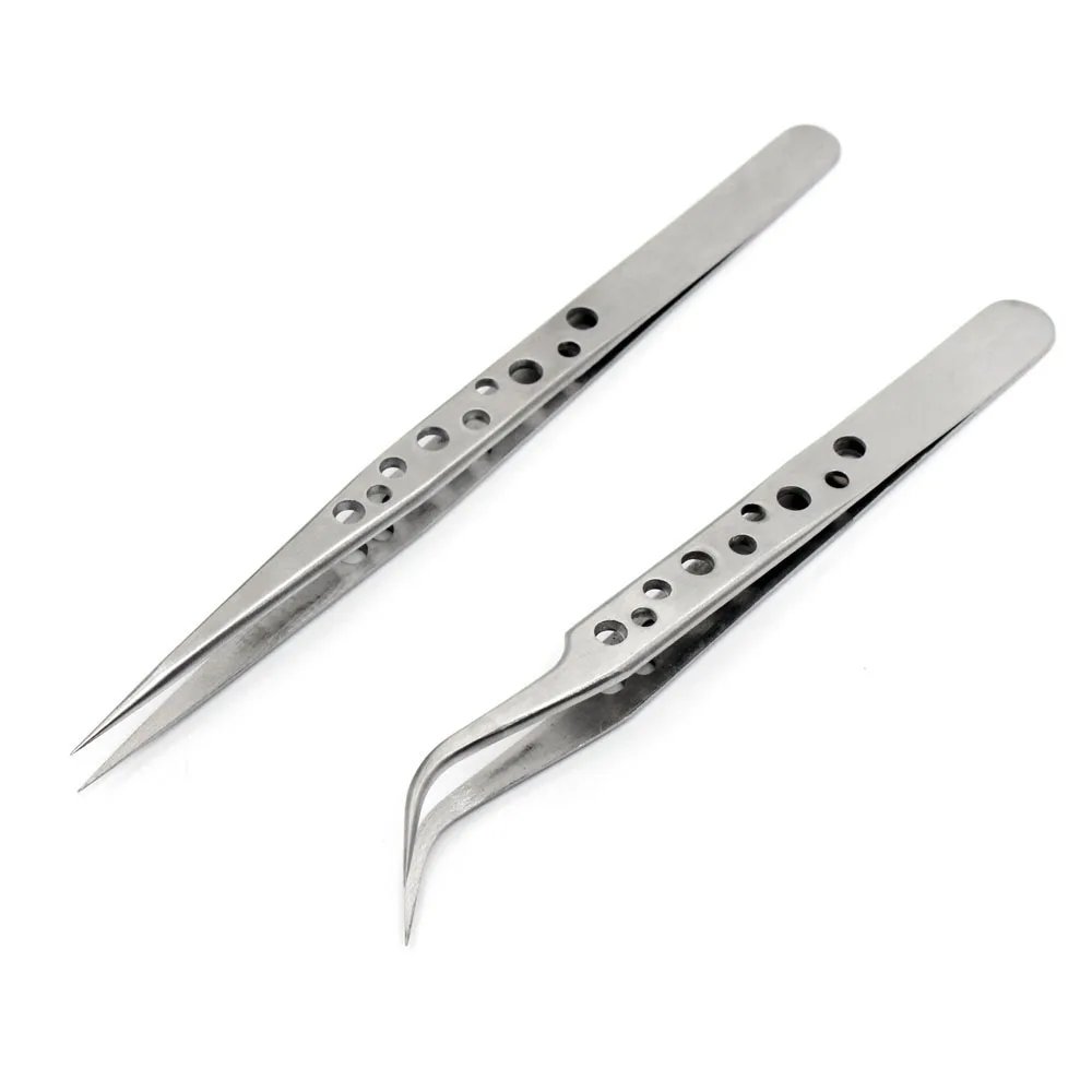 Electronics Industrial Tweezers Anti-static Curved Straight Tip Precision Stainless Forceps Phone Repair Hand Tools Sets