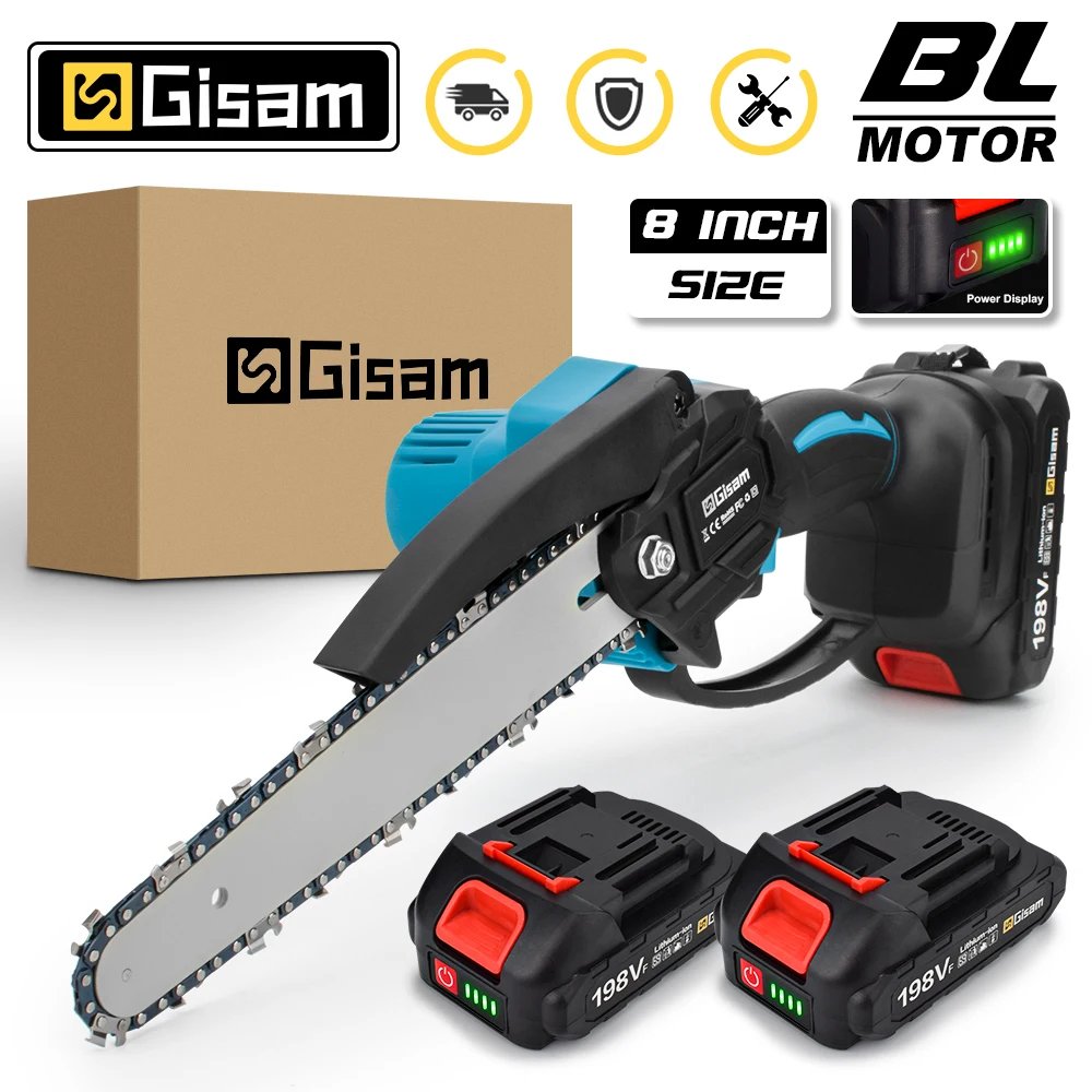 Gisam 8 Inch Brushless Chain Saw Cordless Mini Handheld Pruning Saw Woodworking Electric Saw Cutting Tool For Makita 18V Battery