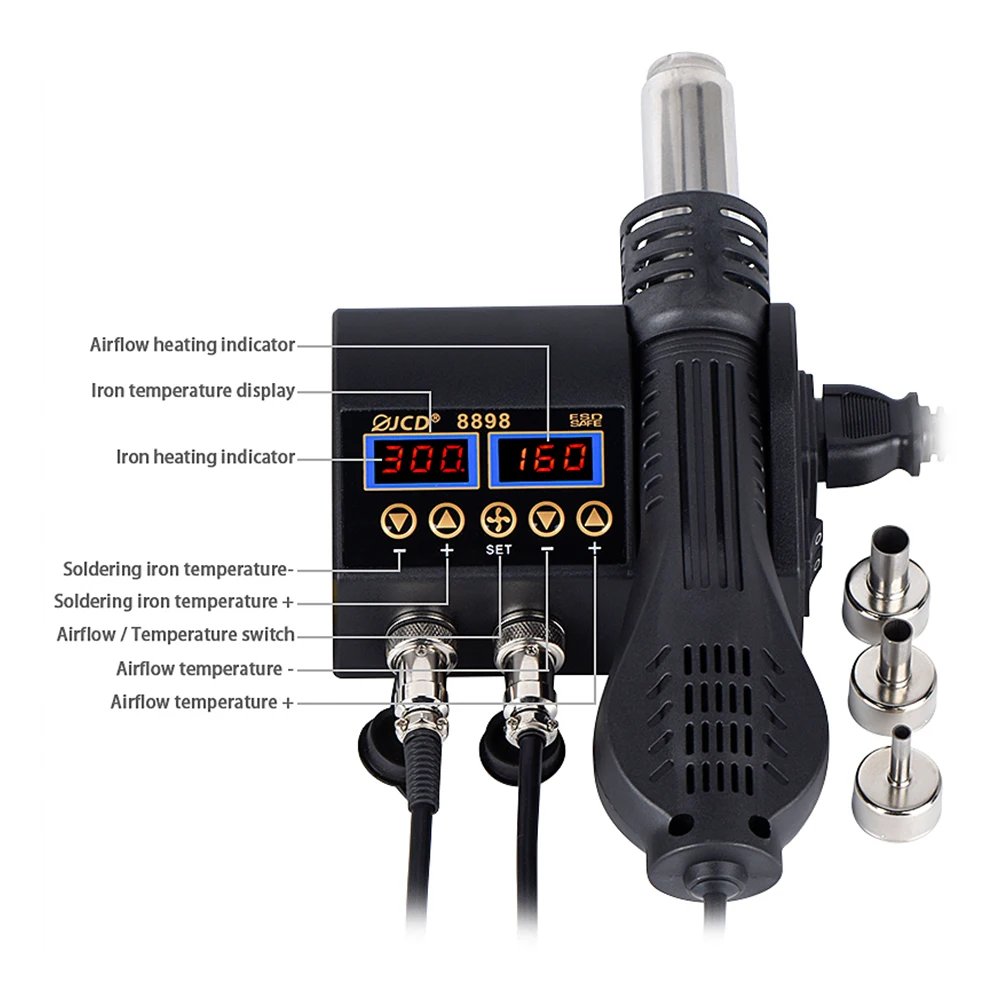 2 in 1 750W Soldering station LCD Digital display welding rework station for cell-phone BGA SMD PCB IC Repair solder tools 8898