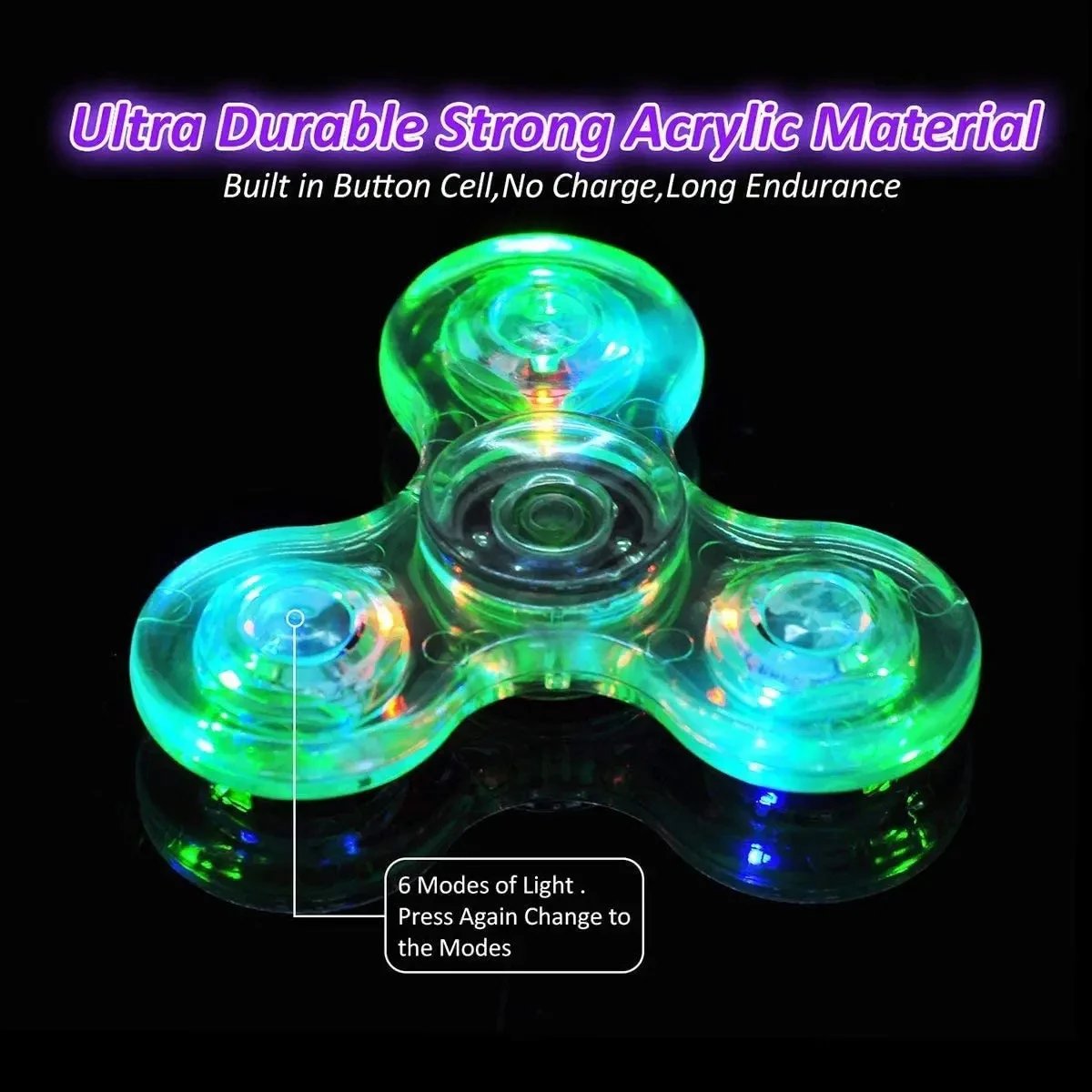 Crystal Luminous LED Light Fidget Spinner Hand Top Spinners Glow in Dark EDC Stress Relief Toys Kinetic Gyroscope For Children